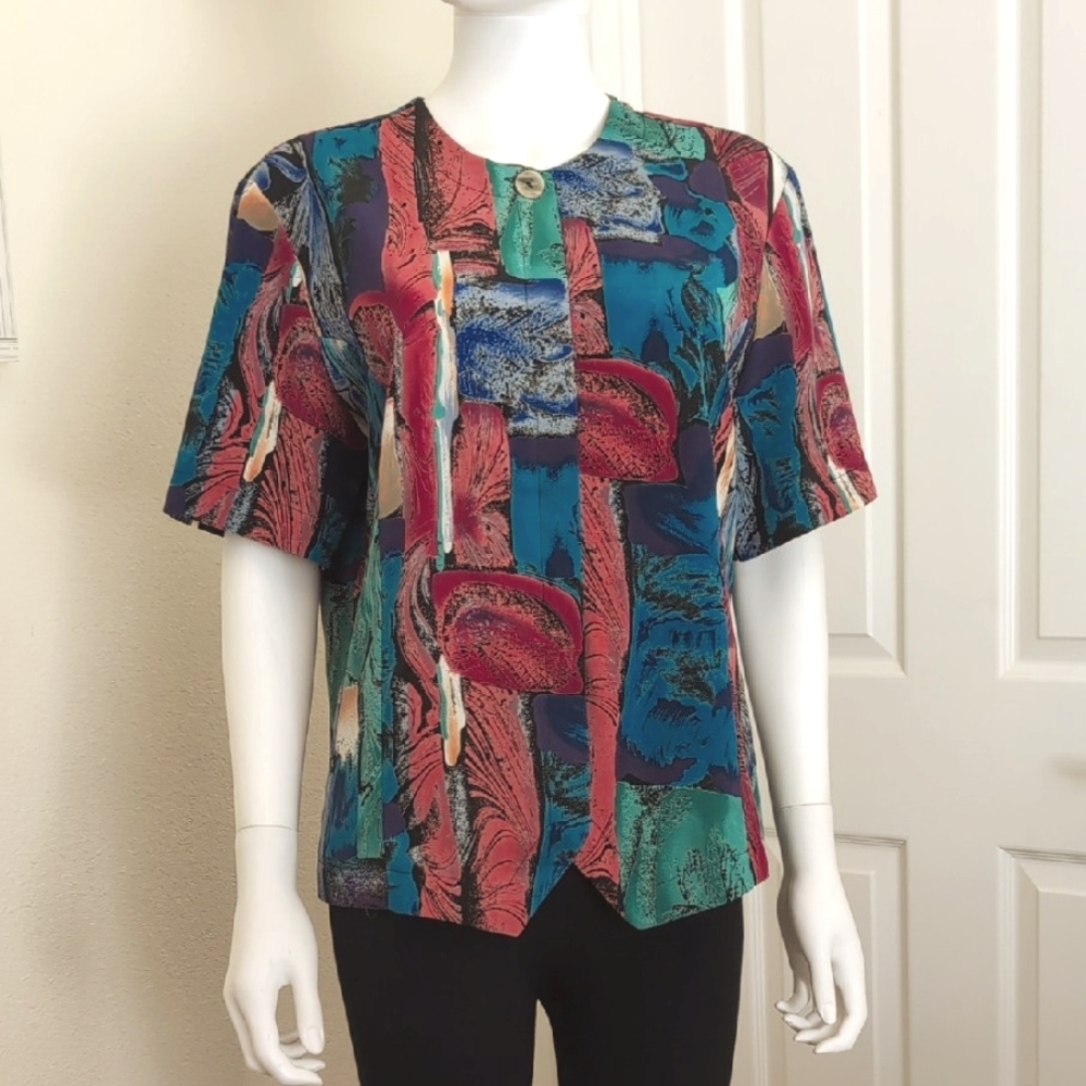 Bora Bora Button Up Women's Blouse 100% Polyester EUC Made in USA